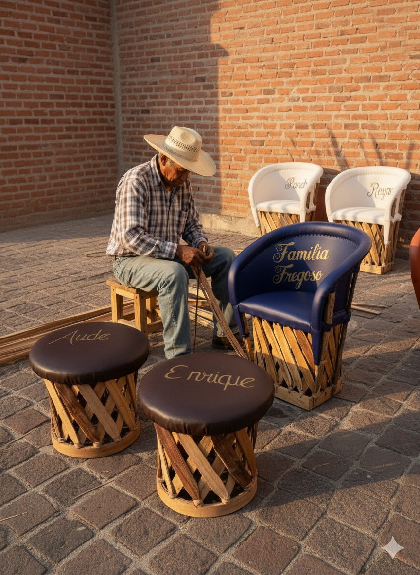Artesano trabajando equipales personalizados